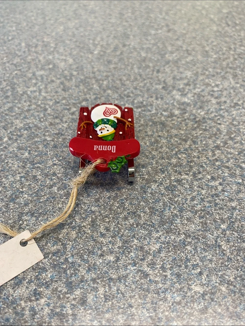 GANZ NEW Red Sled with Snowman Ornament with The Name Donna on top of Sled